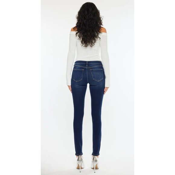 KanCan Cora Mid Rise Skinny Jeans Dark Wash Women's 13/30 Distressed - Picture 2 of 13
